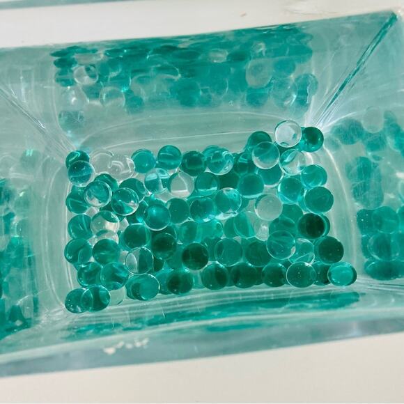 VINTAGE Square Rectangle Aquarium Glass Vase Green Round Pebble Marbles Decor - Picture 2 of 5